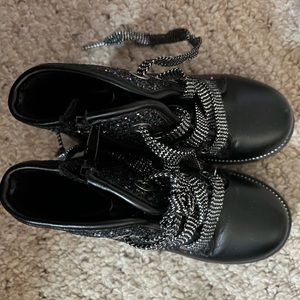 Black sparkle toddler combat boot